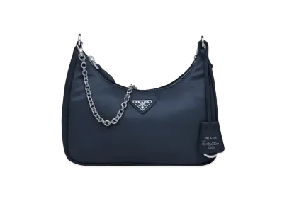 PRADA Re Edition 2005 Saffiano Leather Trim Nylon Shoulder Bag "Navy"