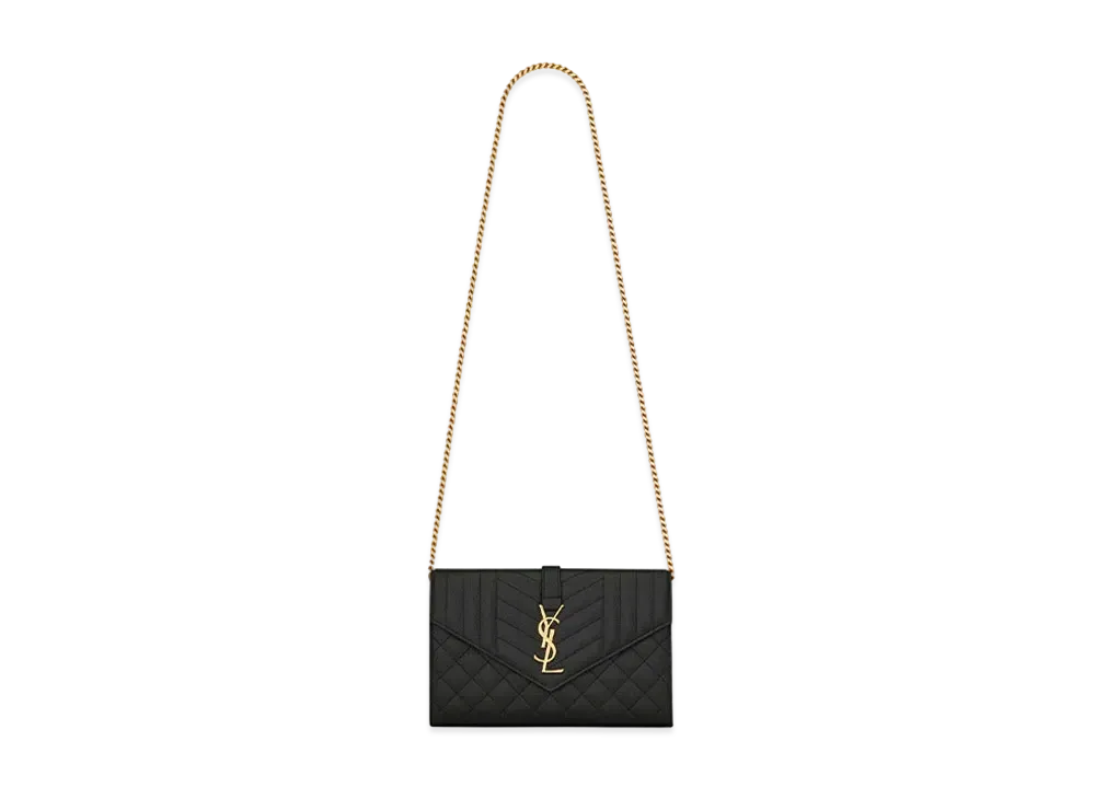 Saint Laurent Monogram Chain Wallet In Mix Matelasse Grain De Poudre Embossed Leather "Black"