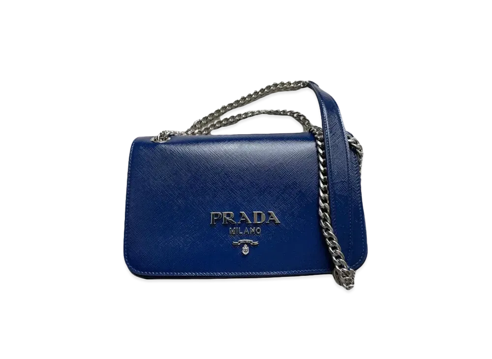 PRADA Saffiano Leather Chain Shoulder Bag "Ink Blue"