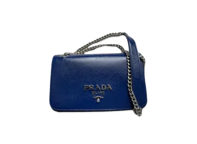 PRADA Saffiano Leather Chain Shoulder Bag "Ink Blue"