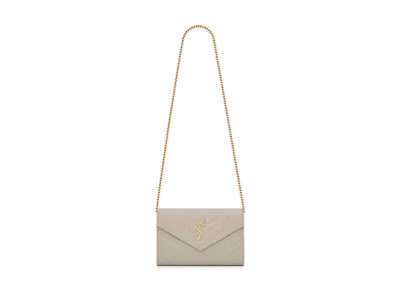 Saint Laurent Monogram Chain Wallet In Grain De Poudre Embossed Leather "Vintage White"