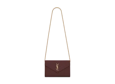 Saint Laurent Monogram Chain Wallet In Grain De Poudre Embossed Leather "Rouge Legion"