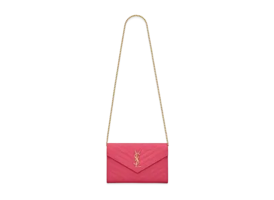 Saint Laurent Monogram Chain Wallet In Grain De Poudre Embossed Leather "Fuchsia"