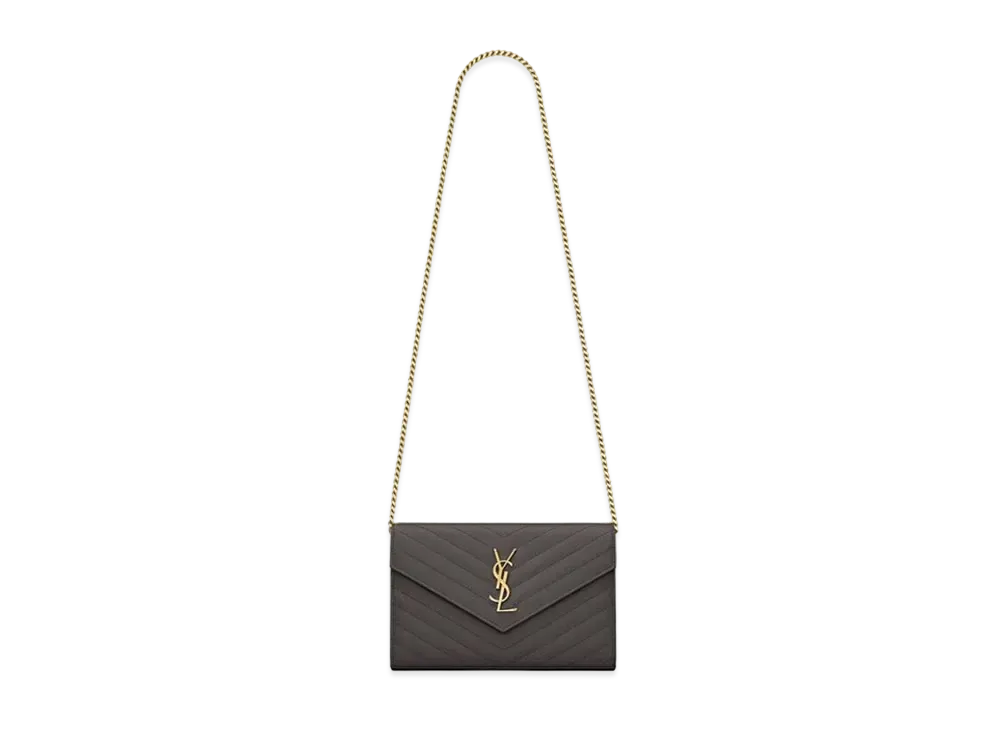 Saint Laurent Monogram Chain Wallet In Grain De Poudre Embossed Leather "Storm"