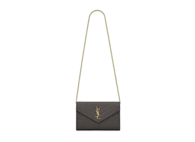 Saint Laurent Monogram Chain Wallet In Grain De Poudre Embossed Leather "Storm"