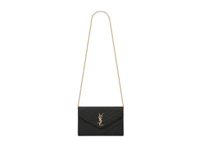 Saint Laurent Monogram Chain Wallet In Grain De Poudre Embossed Leather "Black"