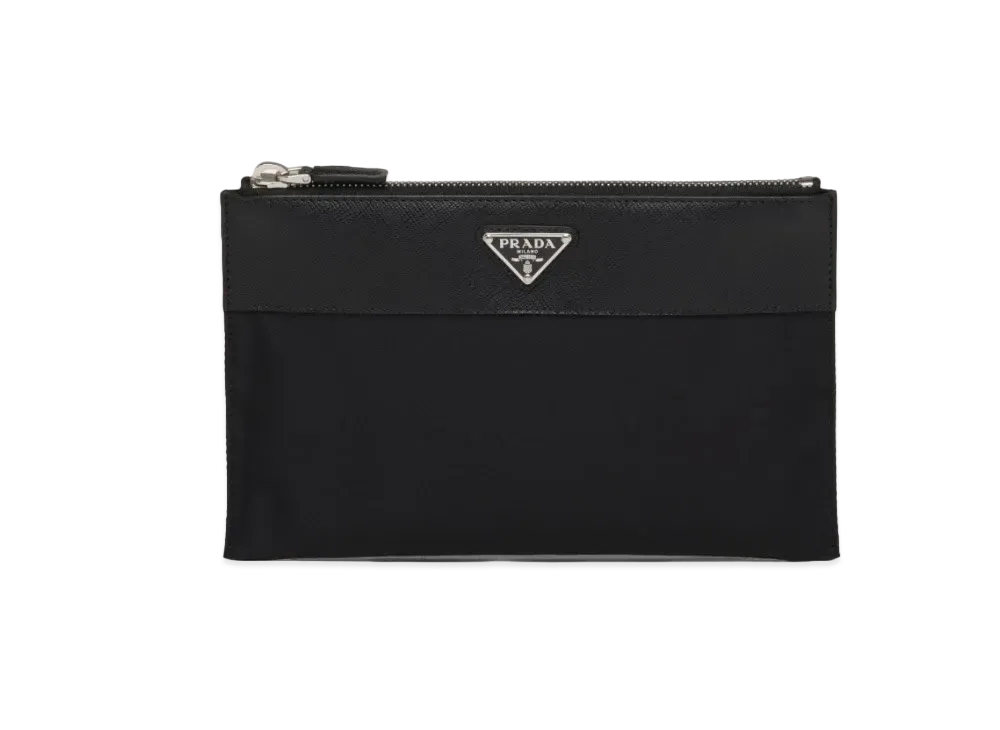 PRADA Re Nylon and Saffiano Leather Pouch Wallet "Black"