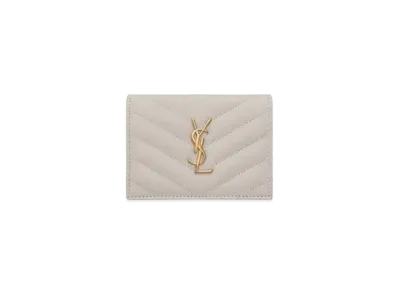 Saint Laurent Monogram Card Case In Grain De Poudre Embossed Leather "Vintage White"
