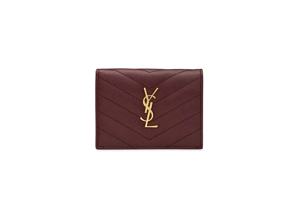 Saint Laurent Monogram Card Case In Grain De Poudre Embossed Leather "Rouge Legion"