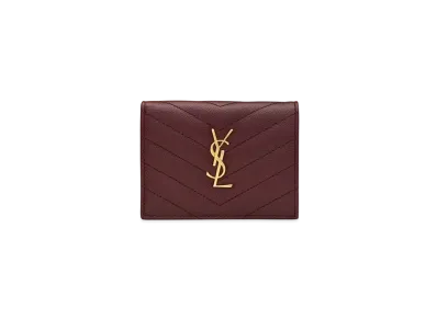 Saint Laurent Monogram Card Case In Grain De Poudre Embossed Leather "Rouge Legion"