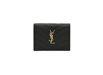 Saint Laurent Monogram Card Case In Grain De Poudre Embossed Leather "Black"