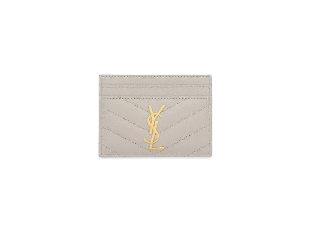 Saint Laurent Monogram Card Case In Grain De Poudre Embossed Leather "Vintage White"