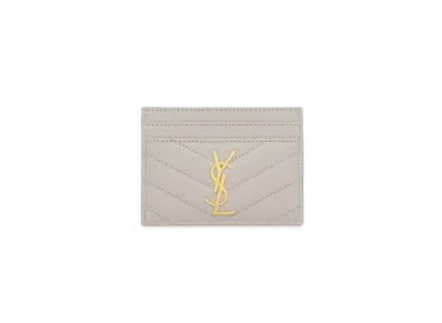 Saint Laurent Monogram Card Case In Grain De Poudre Embossed Leather "Vintage White"
