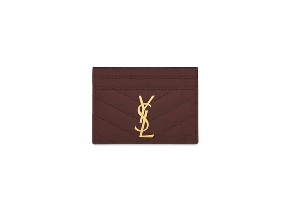 Saint Laurent Monogram Card Case In Grain De Poudre Embossed Leather "Rouge Legion"