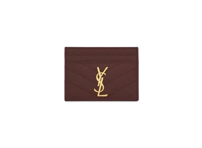 Saint Laurent Monogram Card Case In Grain De Poudre Embossed Leather "Rouge Legion"