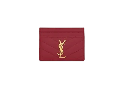 Saint Laurent Monogram Card Case In Grain De Poudre Embossed Leather "Rouge Opyum"
