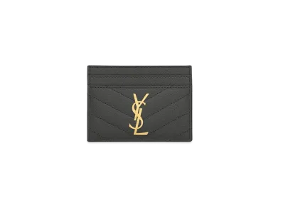 Saint Laurent Monogram Card Case In Grain De Poudre Embossed Leather "Storm"