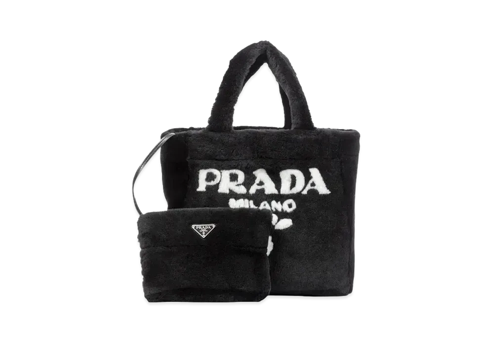 PRADA Medium Shearling Tote Bag "Black"