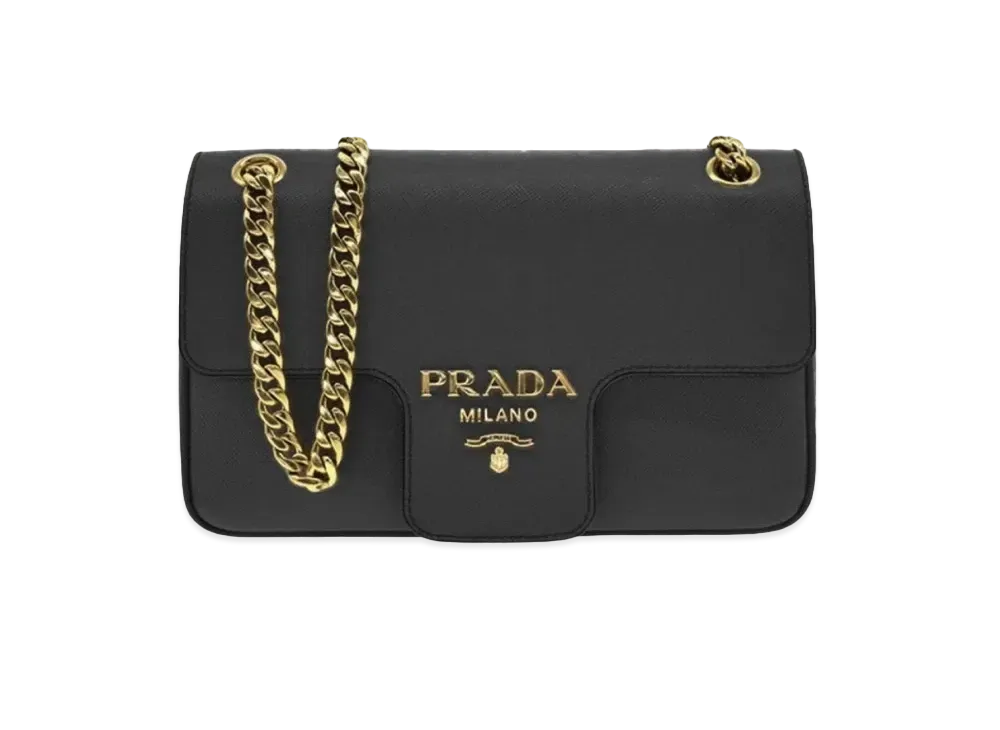 PRADA Saffiano Leather Chain Shoulder Bag "Black"
