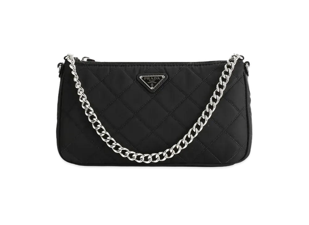 PRADA Nylon Quilted Chain Shoulder Bag "Black"