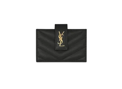 Saint Laurent Monogram Business Card Case In Grain De Poudre Embossed Leather "Black"