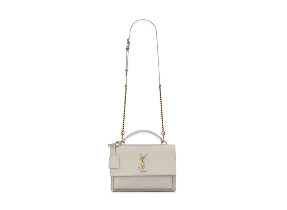 Saint Laurent Medium Sunset Satchel In Smooth Leather "Vintage White"
