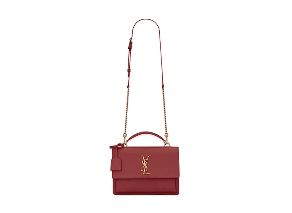 Saint Laurent Medium Sunset Satchel In Smooth Leather "Opyum Red"