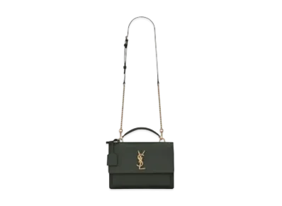 Saint Laurent Medium Sunset Satchel In Smooth Leather "Dark Green"