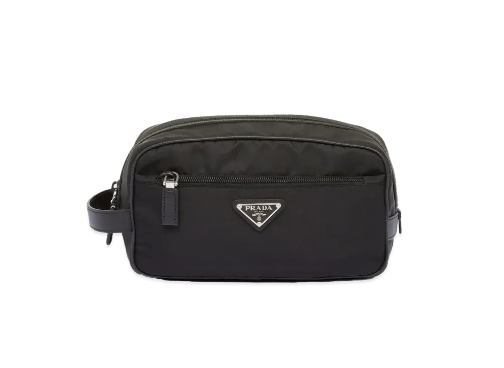 PRADA Re Nylon and Saffiano Leather Travel Pouch "Black"