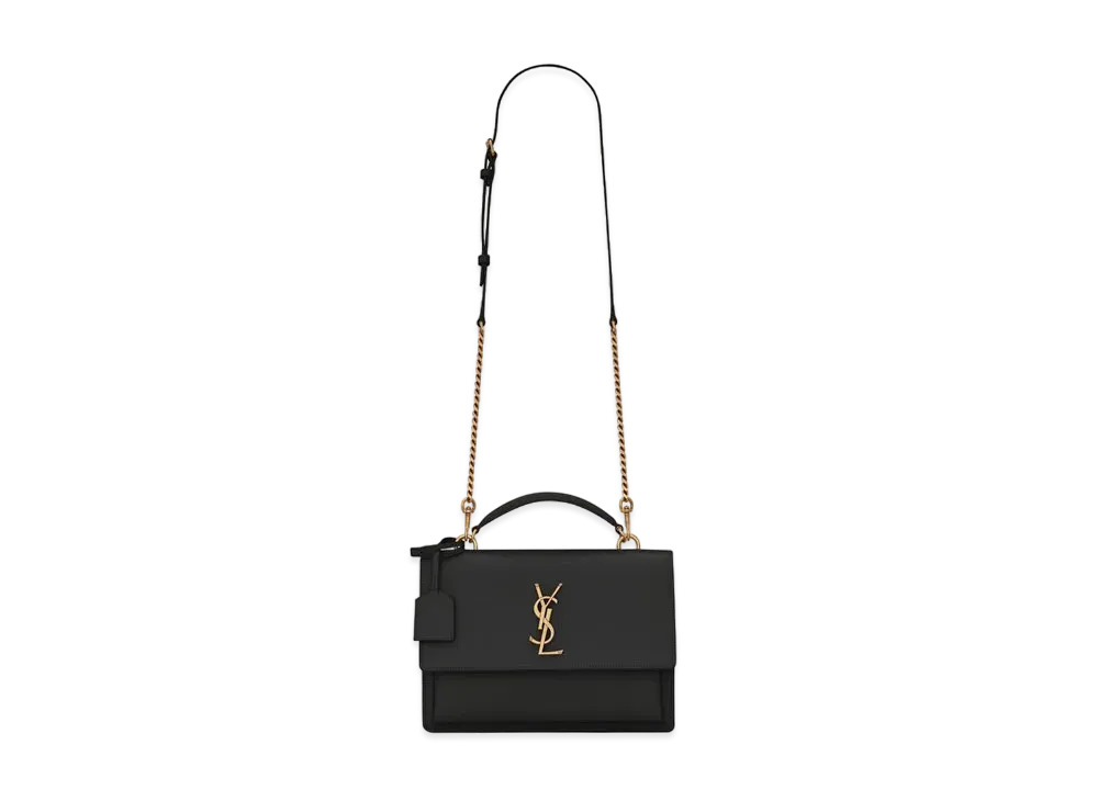 Saint Laurent Medium Sunset Satchel In Smooth Leather "Black"