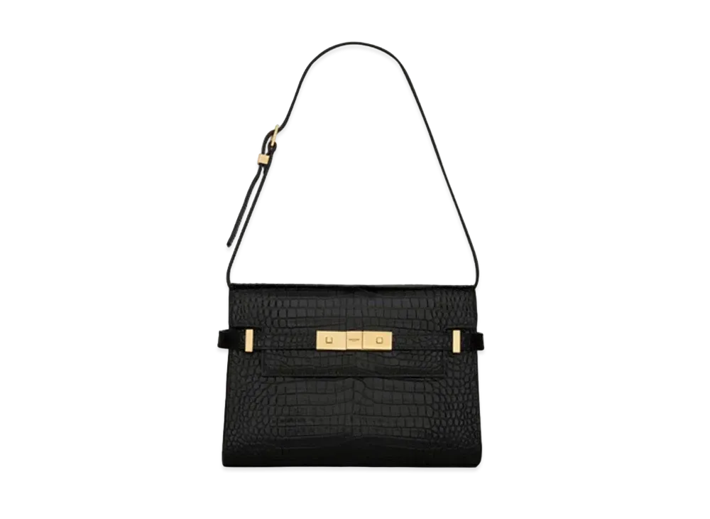 Saint Laurent Manhattan Small Shoulder Bag In Shiny Crocodile-Embossed Leather "Black"