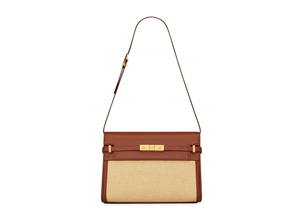 Saint Laurent Manhattan Shoulder Bag In Raffia And Smooth Leather "Natural Beige"