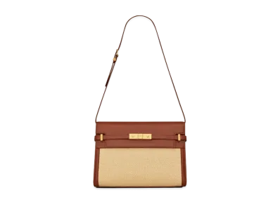 Saint Laurent Manhattan Shoulder Bag In Raffia And Smooth Leather "Natural Beige"