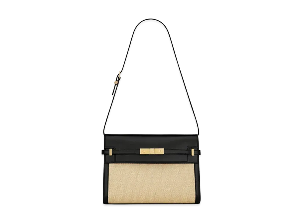 Saint Laurent Manhattan Shoulder Bag In Raffia And Smooth Leather "Beige"