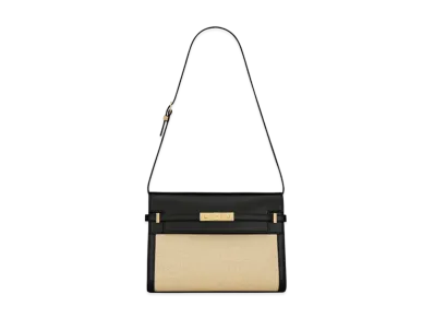 Saint Laurent Manhattan Shoulder Bag In Raffia And Smooth Leather "Beige"