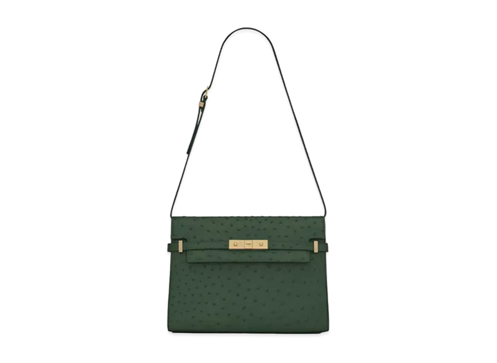 Saint Laurent Manhattan Shoulder Bag In Ostrich "Forest Green"