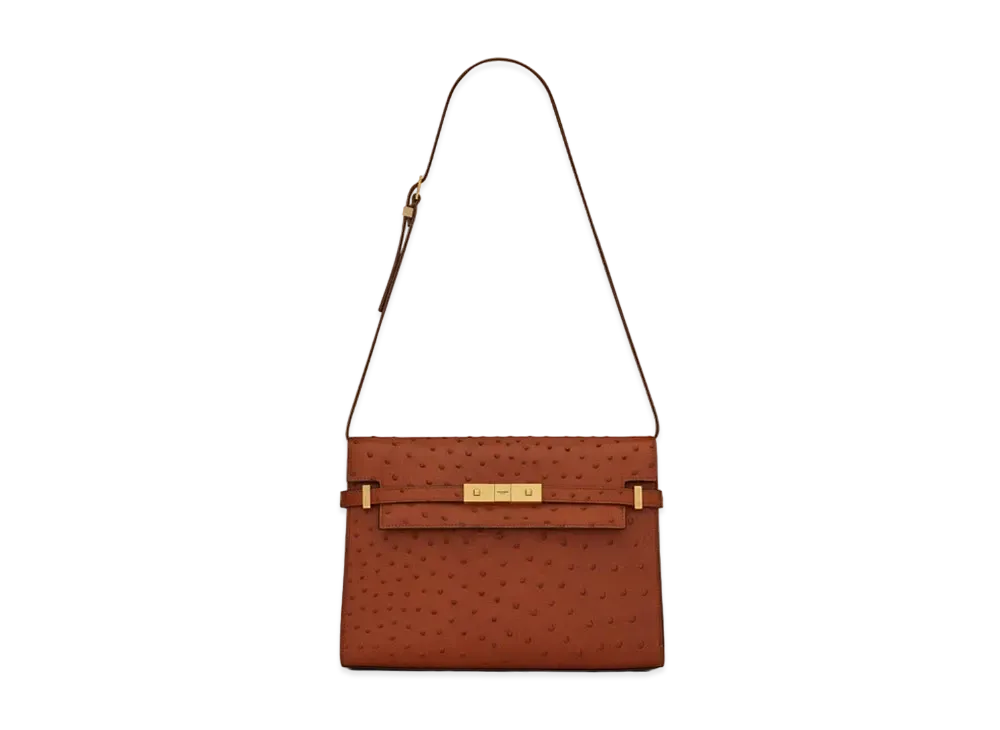 Saint Laurent Manhattan Shoulder Bag In Ostrich "Brick"