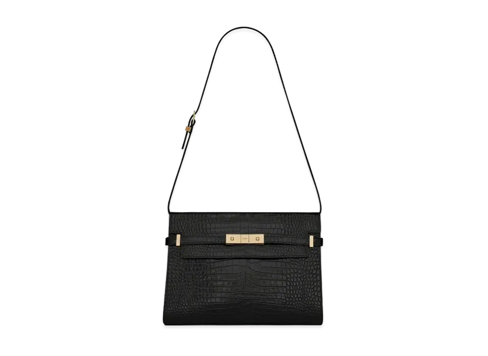 Saint Laurent Manhattan Shoulder Bag In Crocodile-Embossed Shiny Leather "Black"