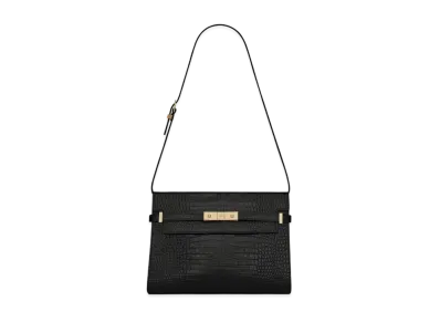 Saint Laurent Manhattan Shoulder Bag In Crocodile-Embossed Shiny Leather "Black"