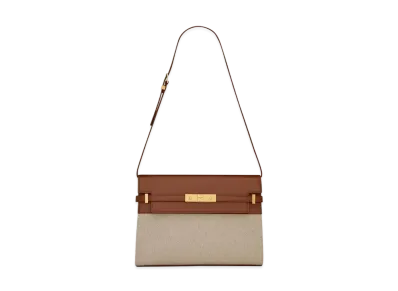 Saint Laurent Manhattan Shoulder Bag In Canvas And Leather "Natural Beige/Brick"