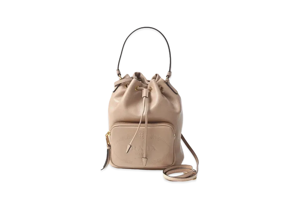 PRADA Soft Leather Bucket Bag "Cameo Beige"