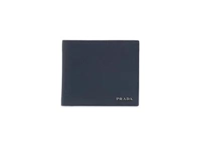PRADA Saffiano Leather Wallet "Baltic Blue/Marble Gray"