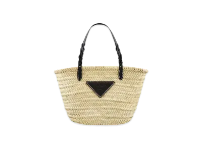 PRADA Woven Palm And Leather Tote Bag "Tan/Black"