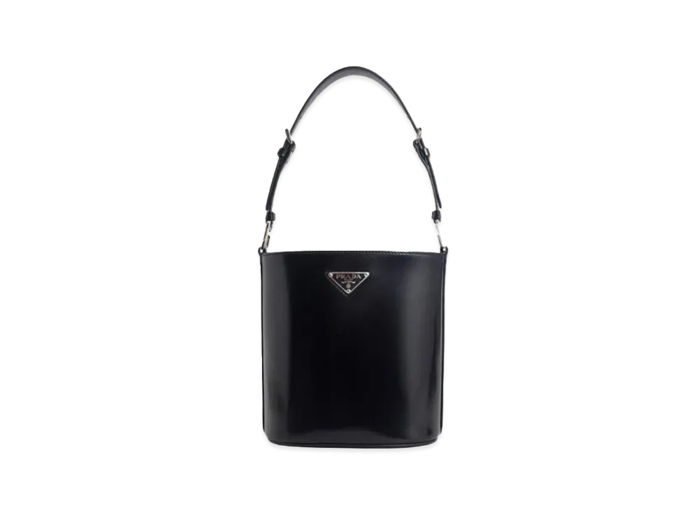 PRADA Mini Brushed Leather Bucket Bag "Black"