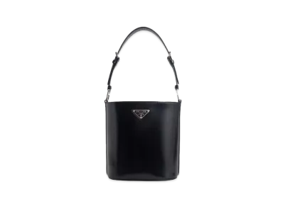 PRADA Mini Brushed Leather Bucket Bag "Black"