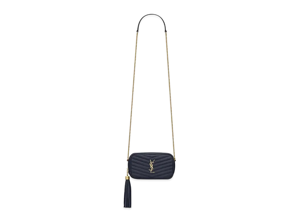 Saint Laurent Lou Mini Bag In Quilted Grain De Poudre Embossed Leather "Navy"
