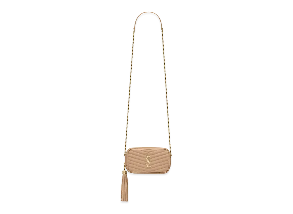Saint Laurent Lou Mini Bag In Quilted Grain De Poudre Embossed Leather "Dark Beige"