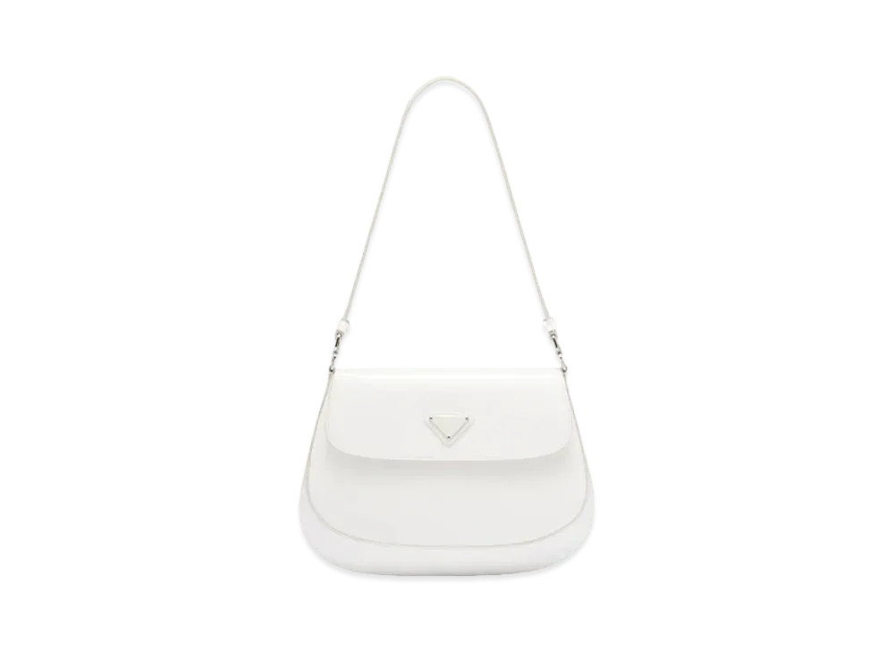 PRADA Cleo Brushed Leather Shoulder Bag with Flap "White"