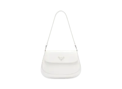 PRADA Cleo Brushed Leather Shoulder Bag with Flap "White"