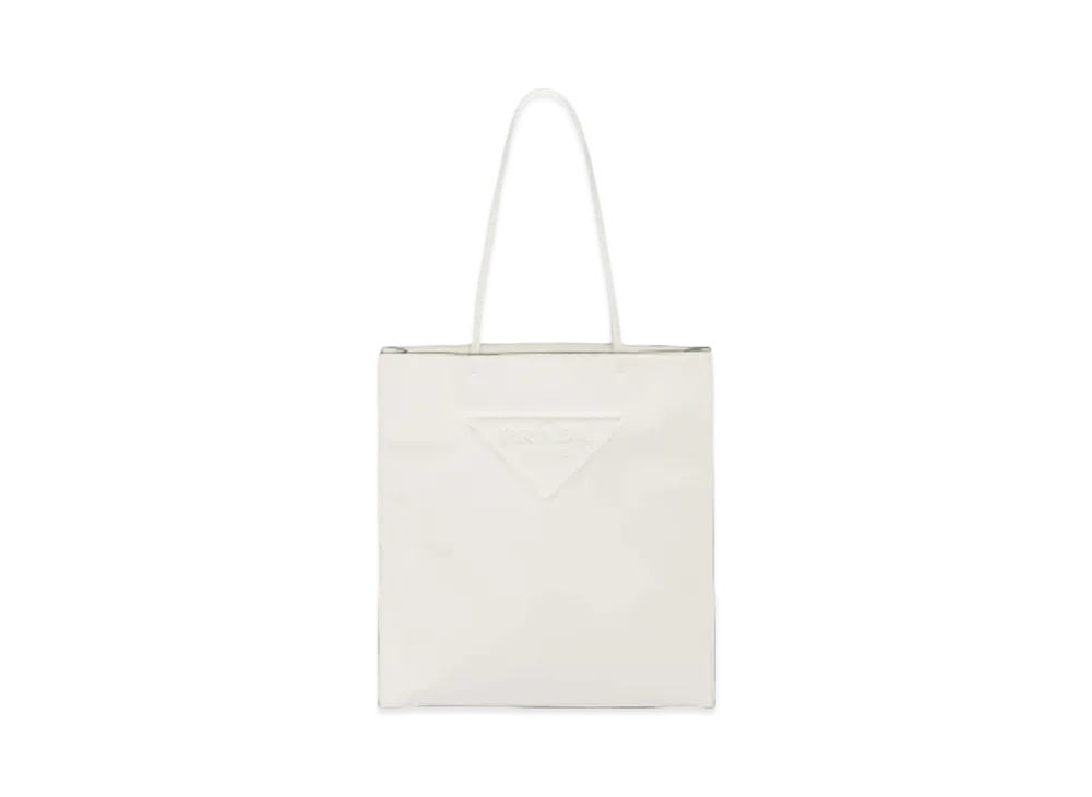 PRADA Leather Embossed Logo Tote Bag "White"